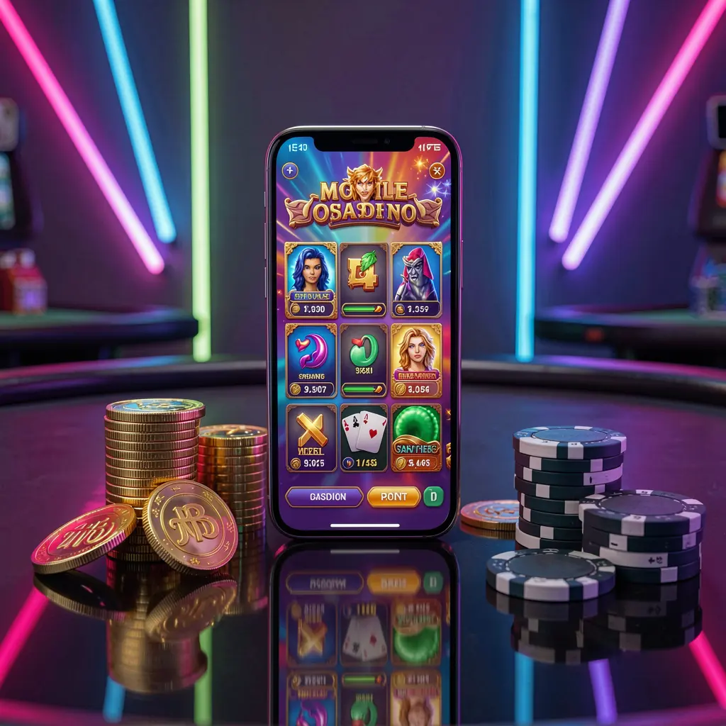 EX666 mobile casino dashboard on smartphone displaying colorful gaming interface with golden coins and poker chips on glossy table under elegant neon lighting